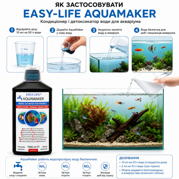 Кондиціонер і детоксикатор води Easy-Life AquaMaker 1000мл (AQM1000) для прісноводних і морських акваріумів