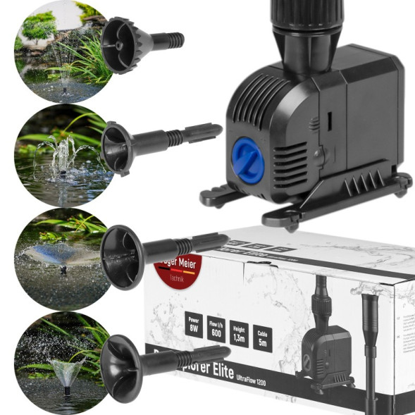 Насос-фонтан з фільтром Kruger Meier PondXplorer Elite 1200 для садового ставка 3-в-1 (600 л/г)