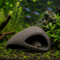 Декорация Hobby Wave Cave 1 dark 12×12×5,5 см - керамическое укрытие для рыб и креветок в аквариуме (41654)