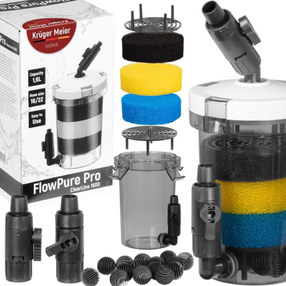Внешний префильтр для аквариума Kruger Meier FlowPure Pro 1600 (16/22 мм) — 1,6 л