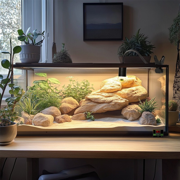 Светильник длинный с зажимной ручкой и термостатом Terrario Long ReptiSun Temperature Control 200W
