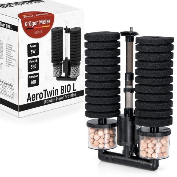 Внутрішній фільтр Kruger Meier AeroTwin BIO L для акваріума 60-120 л, 350 л/год, 3 Вт