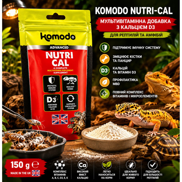 Мультивітамінна добавка Komodo Nutri-Cal 150 г з кальцієм D3 та вітамінами для рептилій і амфібій