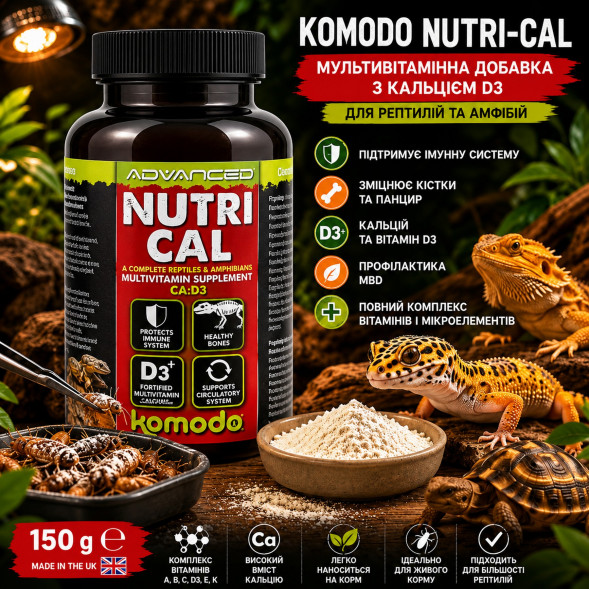Мультивітамінна добавка Komodo Nutri-Cal 150 г з кальцієм D3 та вітамінами для рептилій і амфібій