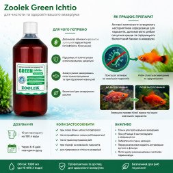 Препарат против рыбьей оспы, ихтиофтириоза Zoolek Green Ichtio 1000мл (0045)